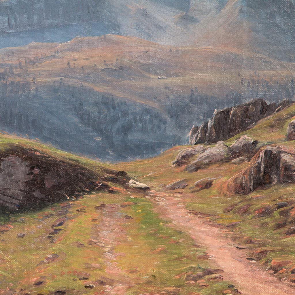 Antique 19th Century Original Oil Painting of a European Alpine Scene